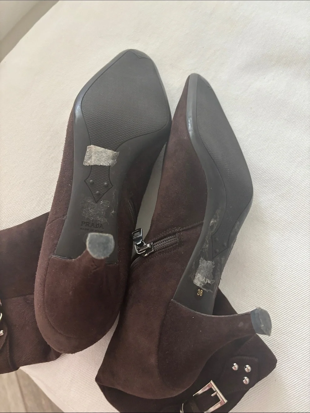 Prada Brown Suede Women's Heeled Ankle Boots - Picture 1 of 1